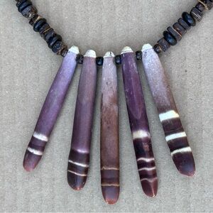 Handmade Sea Urchin Spine Necklace. 21“ Long Wood Beads Magnetic‎ Clasp Boho